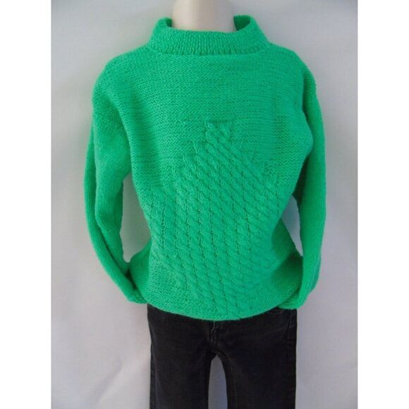 Hand Knit Merino Wool Toddler Sweater Green Baby Pullover Cardigan - Picture 4 of 5